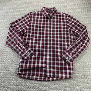 Nordstrom Dress Shirt Men's Shop M Red Black Plaid Wrinkle Free Button Down Polo